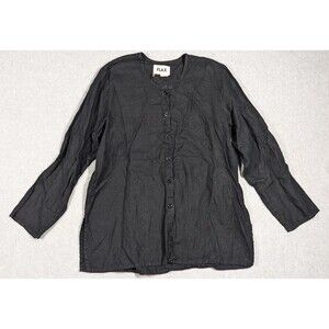 Flax Engelhart‎ Women Top Medium Linen L/S Lagenlook Vented Black Button Front